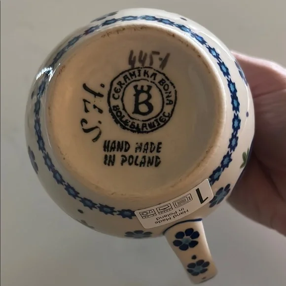 Authentic Polish Pottery Blue Floral Ceramic Mug - Picture 5 of 6